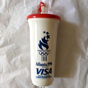 Vintage Atlanta 1996 Olympics Plastic Cup with lid and straw